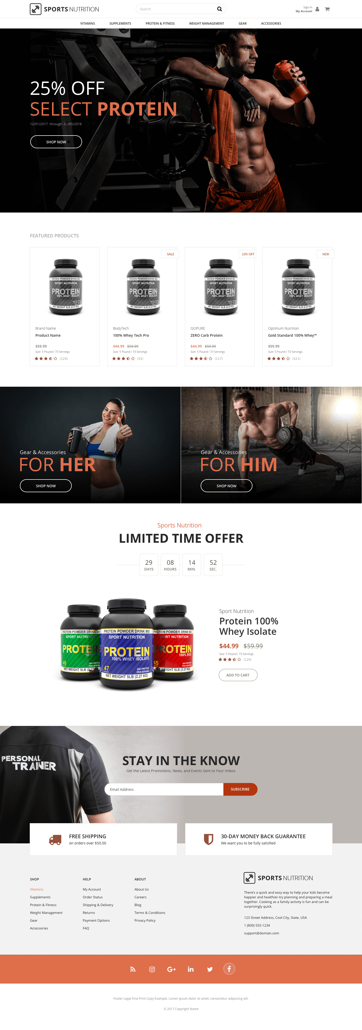 Sports Nutrition E-commerce Theme Design Mockup: Homepage