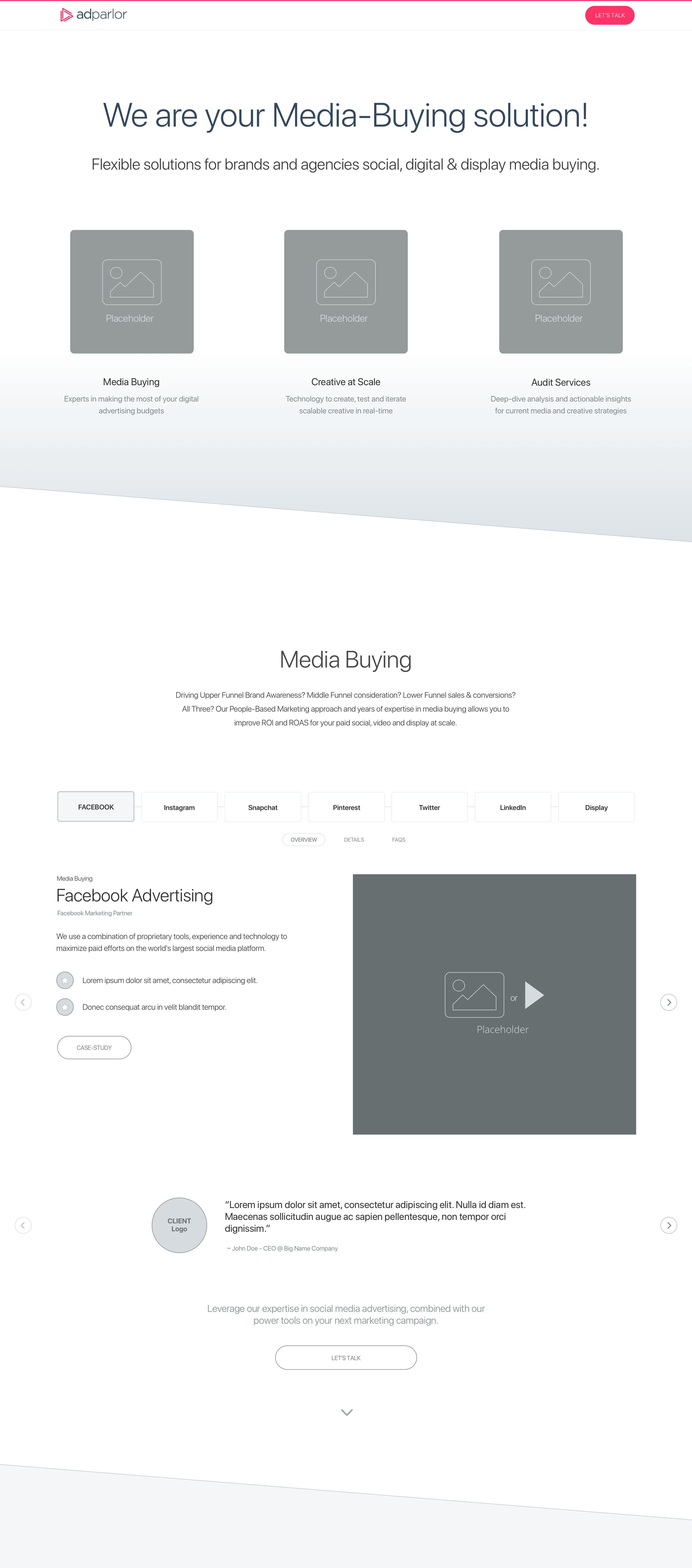 Homepage wireframe with refined edits