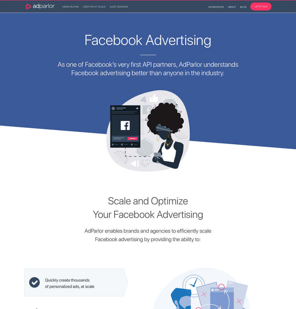 AdParlor 2018 Redesign - Facebook Advertising fully-realized design mock-up